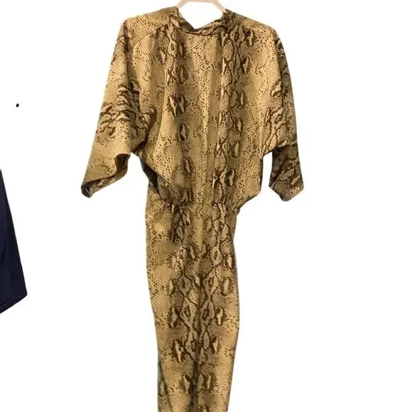 Zara Snakeskin Print Midi Dress Batwing Sleeve Elastic Waist Size Large - Picture 5 of 5